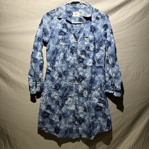 Max Women 1/4 Button Shirt Dress Size S/10 Floral Blue Long Sleeve